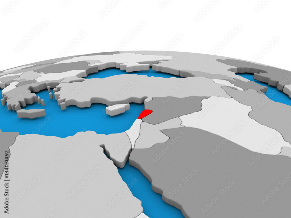 Lebanon on globe in red