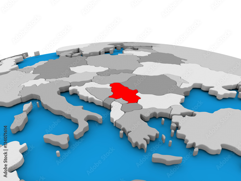 Serbia on globe in red