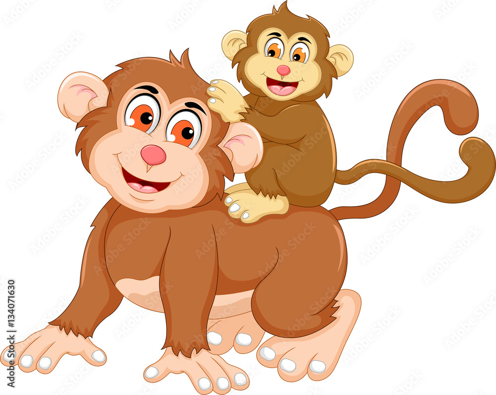 Obraz premium funny monkey cartoon with her baby
