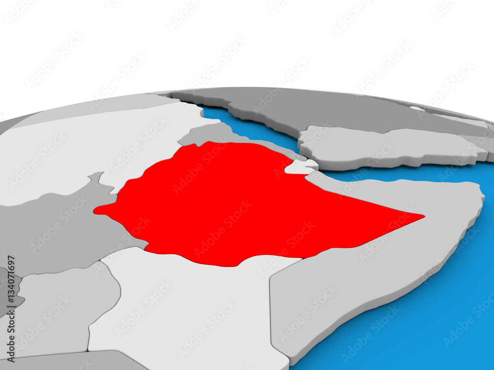 Fototapeta premium Ethiopia on globe in red