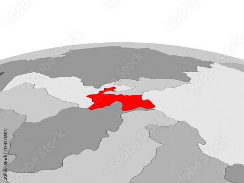 Tajikistan on globe in red