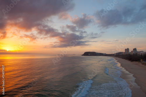 Photography A sunrise looking from North Burleigh towards Burleigh headland on the Gold Coas