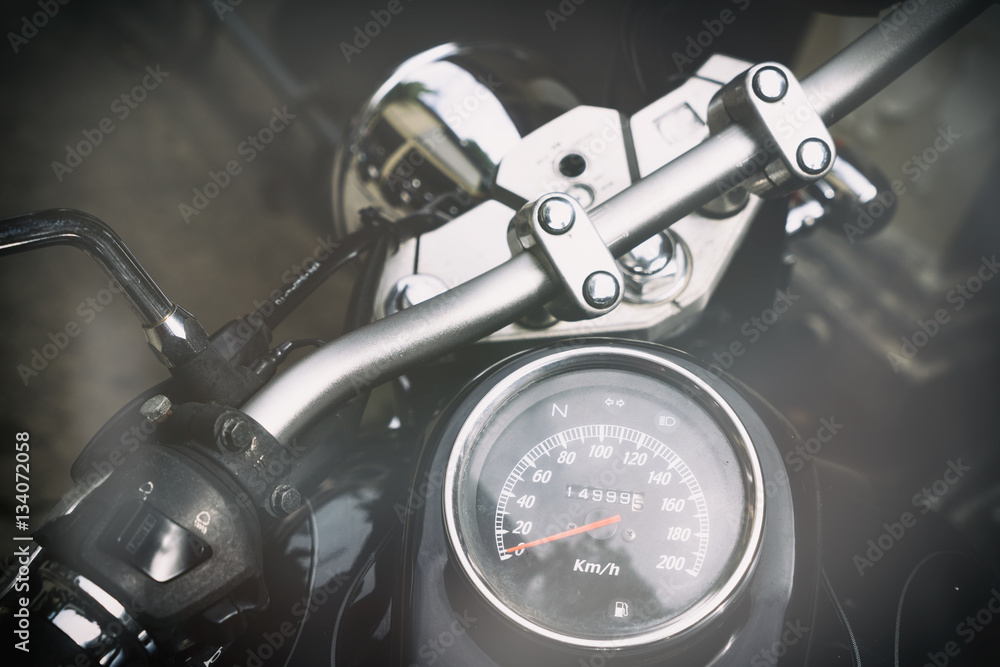 Fototapeta premium Gauges of old classic motorcycle, vintage effect