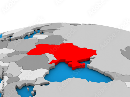 Ukraine on globe in red