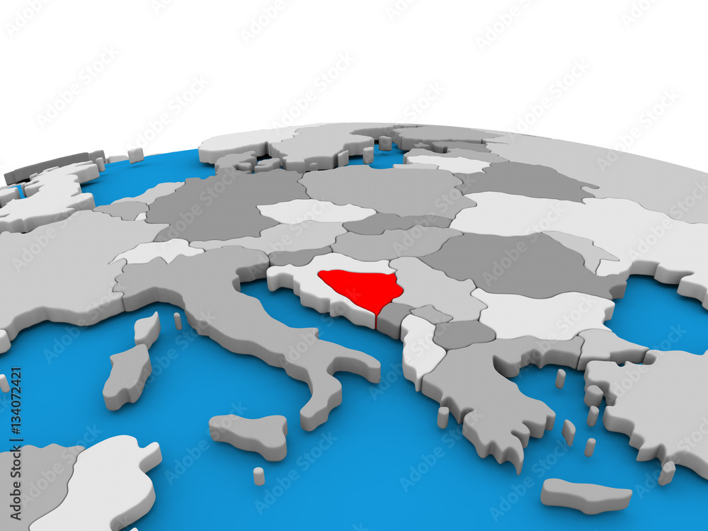 Bosnia on globe in red