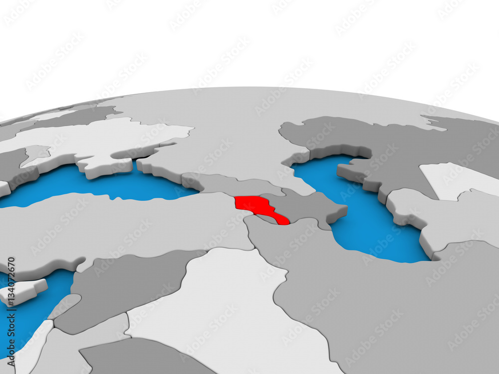 Armenia on globe in red