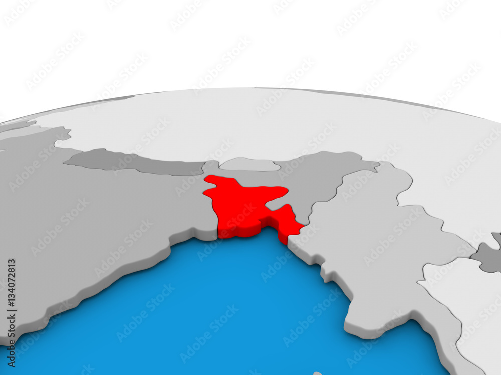Fototapeta premium Bangladesh on globe in red