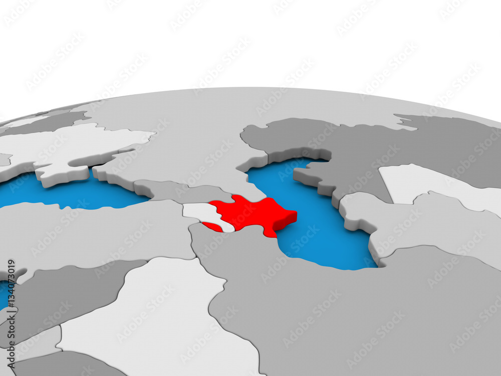 Azerbaijan on globe in red
