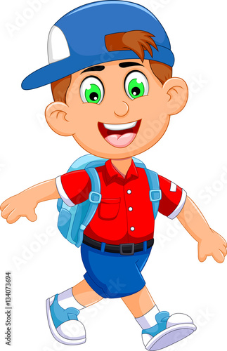 funny little boy cartoon going to picnic