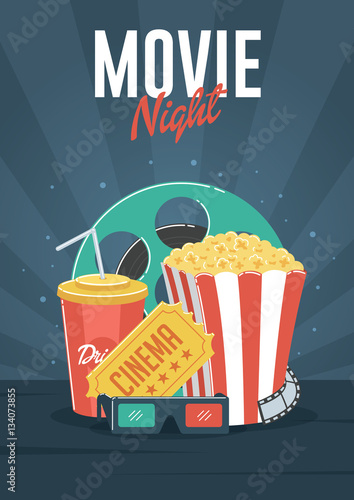 Movie Night. Can be used for flyer, poster, banner, ad, and website background.