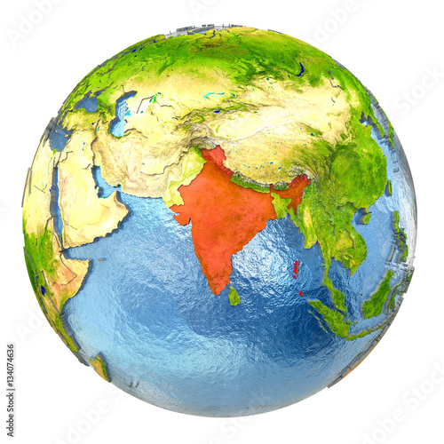 India in red on full Earth