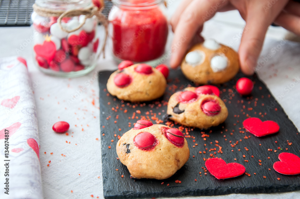 Homemade shortbread cookies with red candies