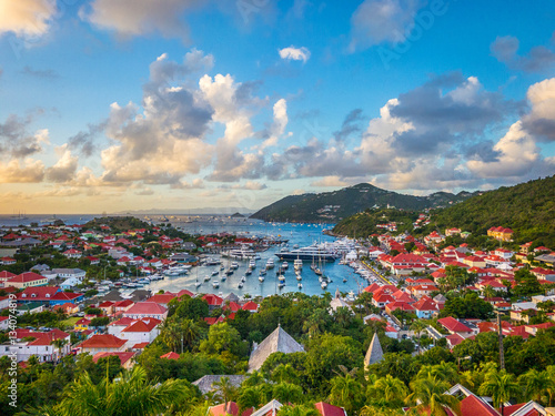 Photos Saint Barthelemy skyline and harbor in the West Indies.