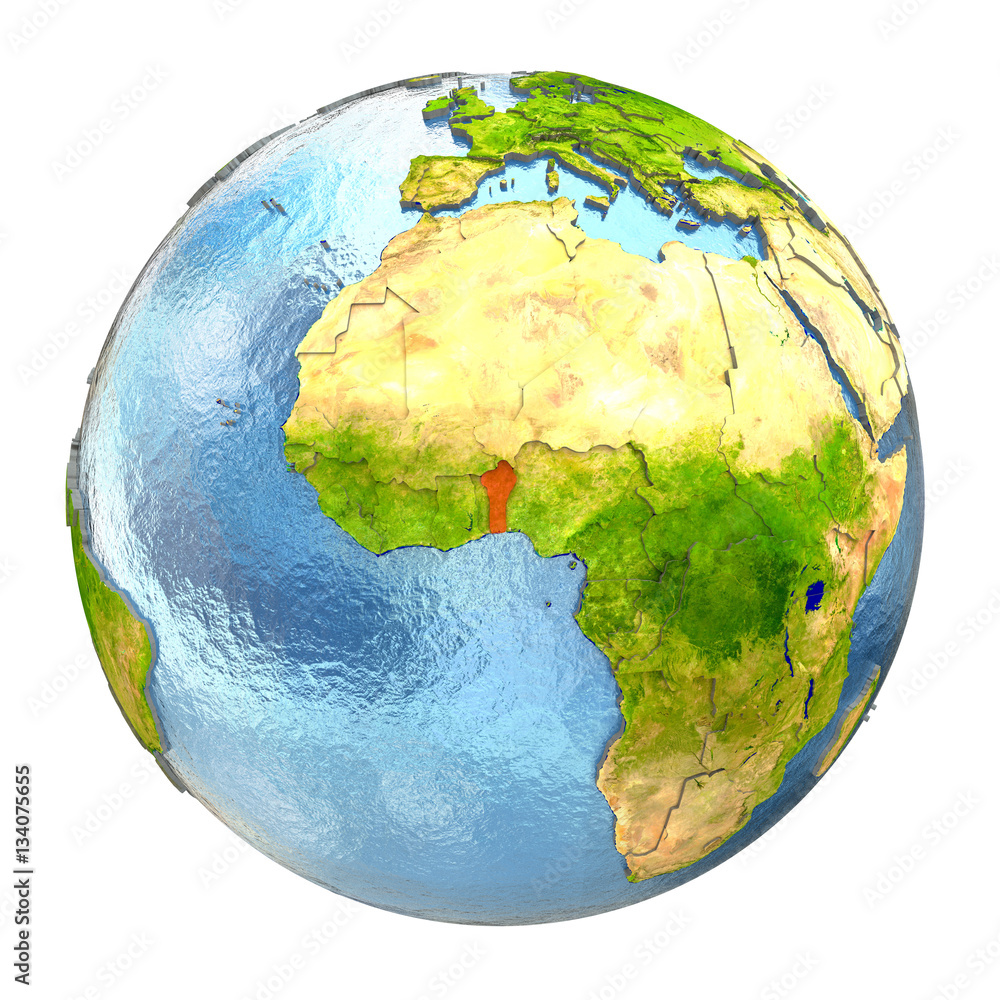 Benin in red on full Earth Benin in red on full Earth