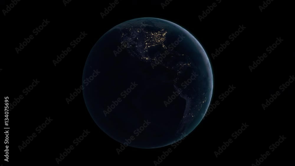Planet Earth rotates, zoom to North America, 4K Ultra HD. Alpha Channel Included. World in the space, continent North America Planet Earth rotates, zoom to North America, 4K Ultra HD. Alpha Channel Included. World in the space, continent North America