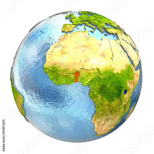 Fototapeta Naklejka Na Ścianę i Meble -  Benin in red on full Earth