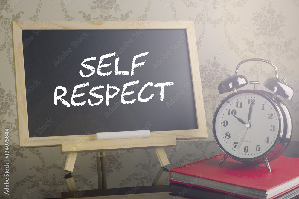 Self Respect on blackboard with flare and clock. Self Respect on blackboard with flare and clock.