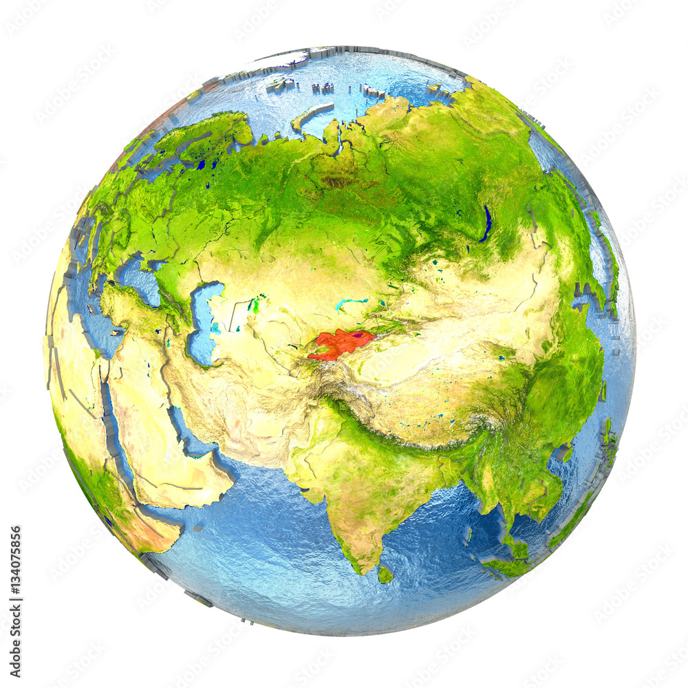 Kyrgyzstan in red on full Earth Kyrgyzstan in red on full Earth