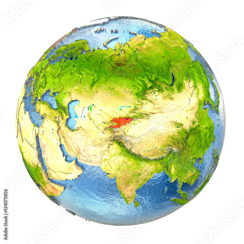 Kyrgyzstan in red on full Earth