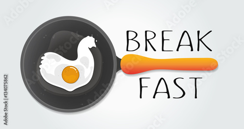 Chicken concept illustration in flat style. Vector egg omelette. Egg logo icon in modern design for use in menu restaurant, cafe and eatery. Popular healthy delicious breakfast. Fresh natural product.