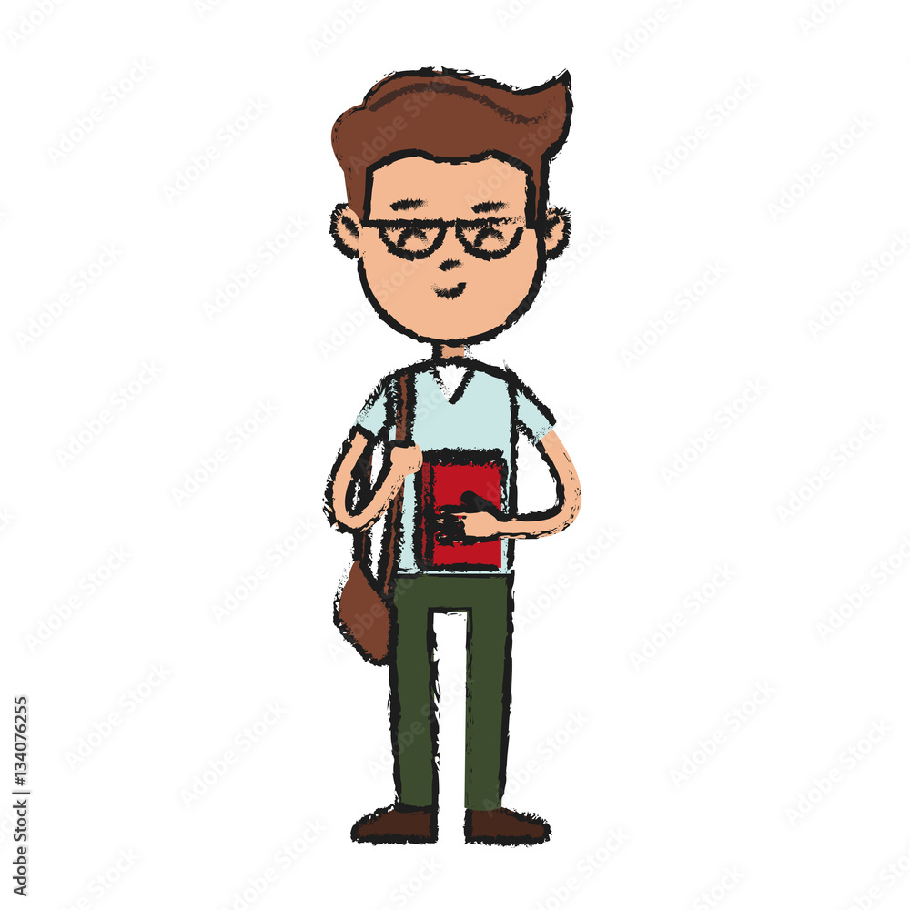 happy boy wearing casual clothes cartoon icon over white background. colorful design. vector illustration