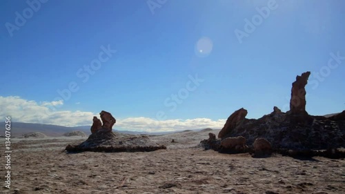El Valle de la Luna (Valley of the Moon), Atacama desert, Chile. It looks similar to the moon's surface.  A prototype for a Mars rover was tested here because of the valley's dry, forbidding terrains.