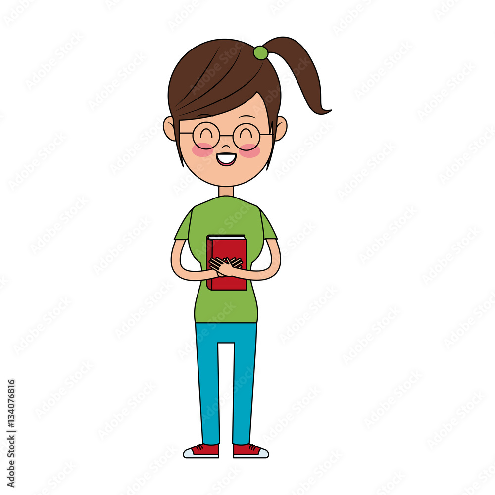 happy girl wearing casual clothes cartoon icon over white background. colorful design. vector illustration happy girl wearing casual clothes cartoon icon over white background. colorful design. vector illustration