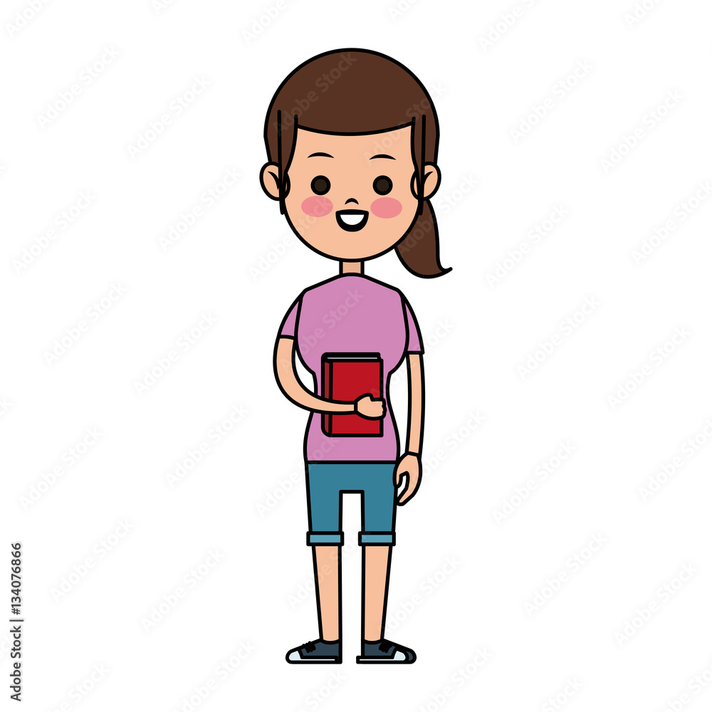 happy girl wearing casual clothes cartoon icon over white background. colorful design. vector illustration