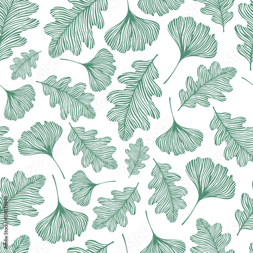 Floral vector seamless pattern with leaves. Eco background. © Olga Skorobogatova