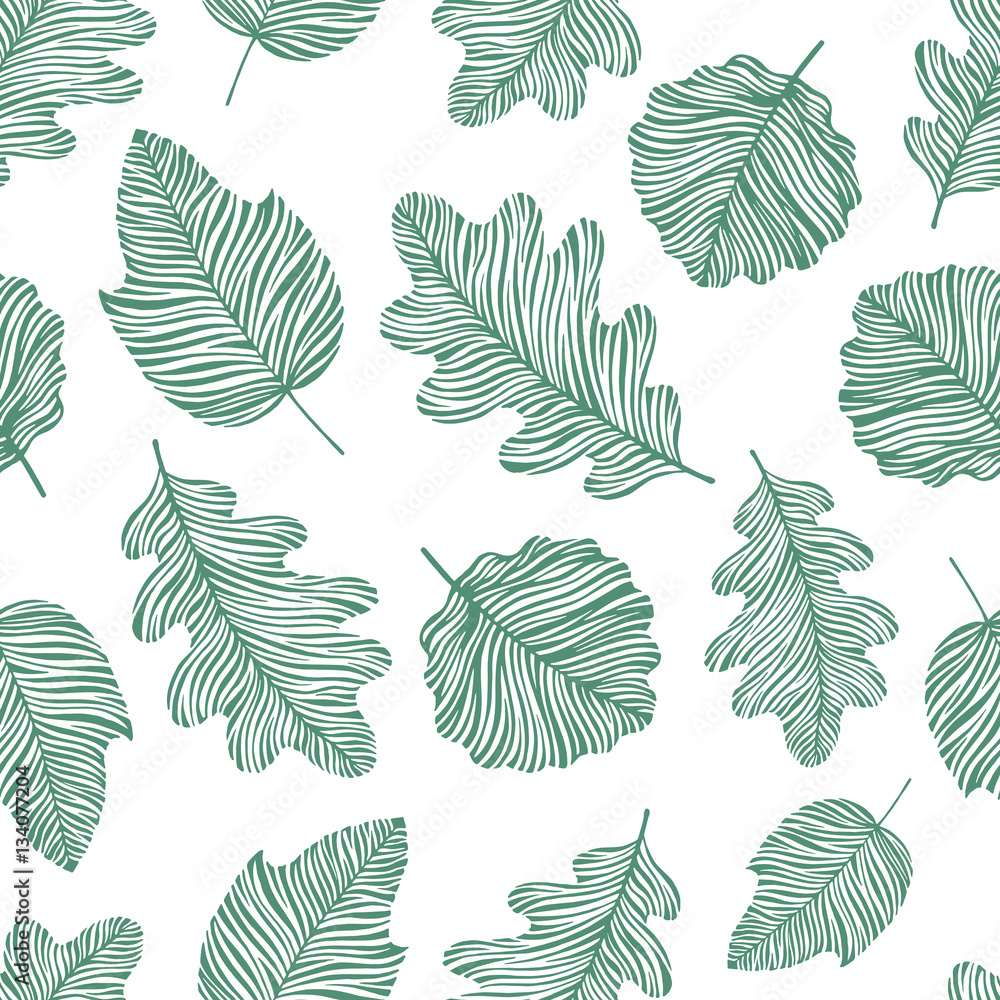 Vector floral seamless pattern with leaves. Eco background.