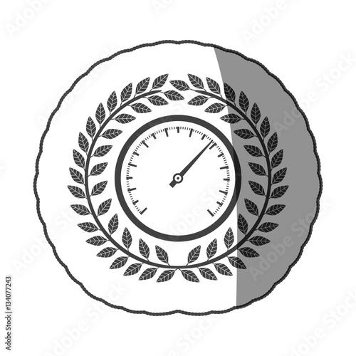 sticker speedometer in monochrome with olive crown and half shaded vector illustration