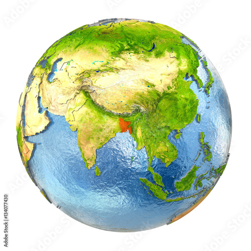 Bangladesh in red on full Earth