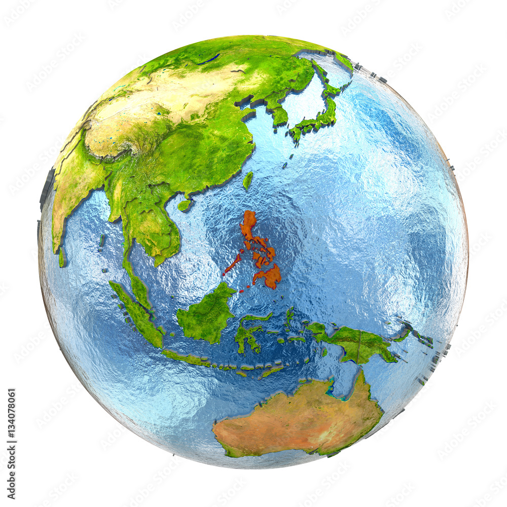 Philippines in red on full Earth Philippines in red on full Earth