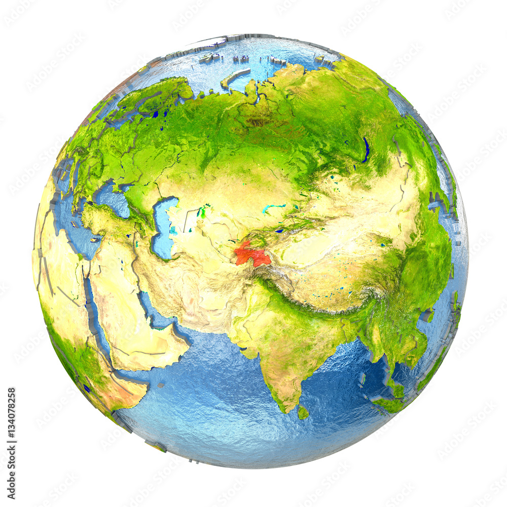 Tajikistan in red on full Earth Tajikistan in red on full Earth