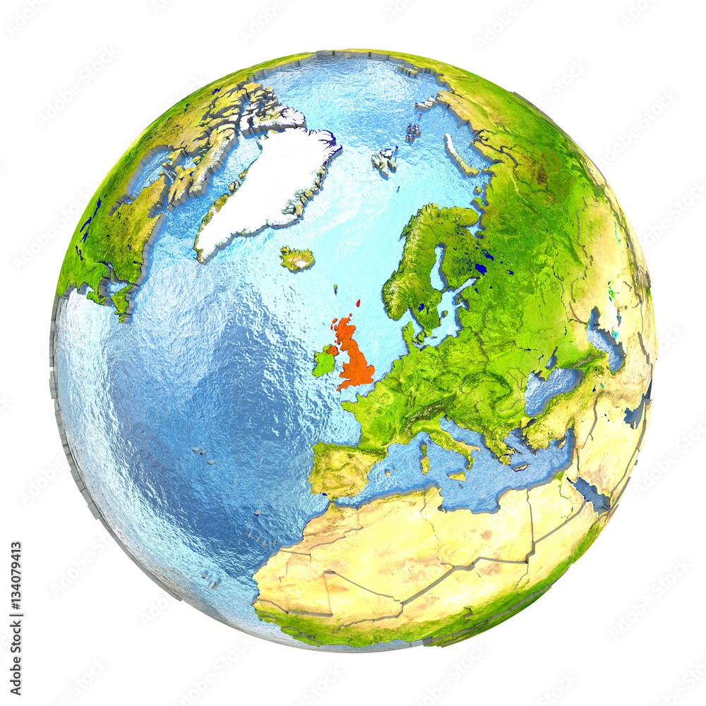 United Kingdom in red on full Earth United Kingdom in red on full Earth