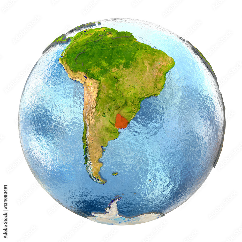 Fototapeta premium Uruguay in red on full Earth
