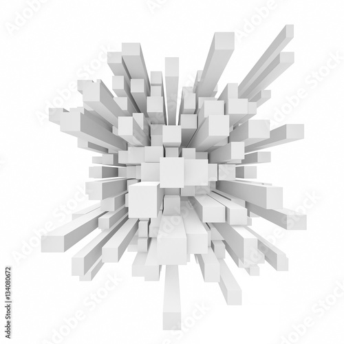 Rendering of abstract cube mosaic in perspective on white background.