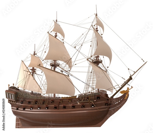 Sailboat 3D Illustration Isolated On White