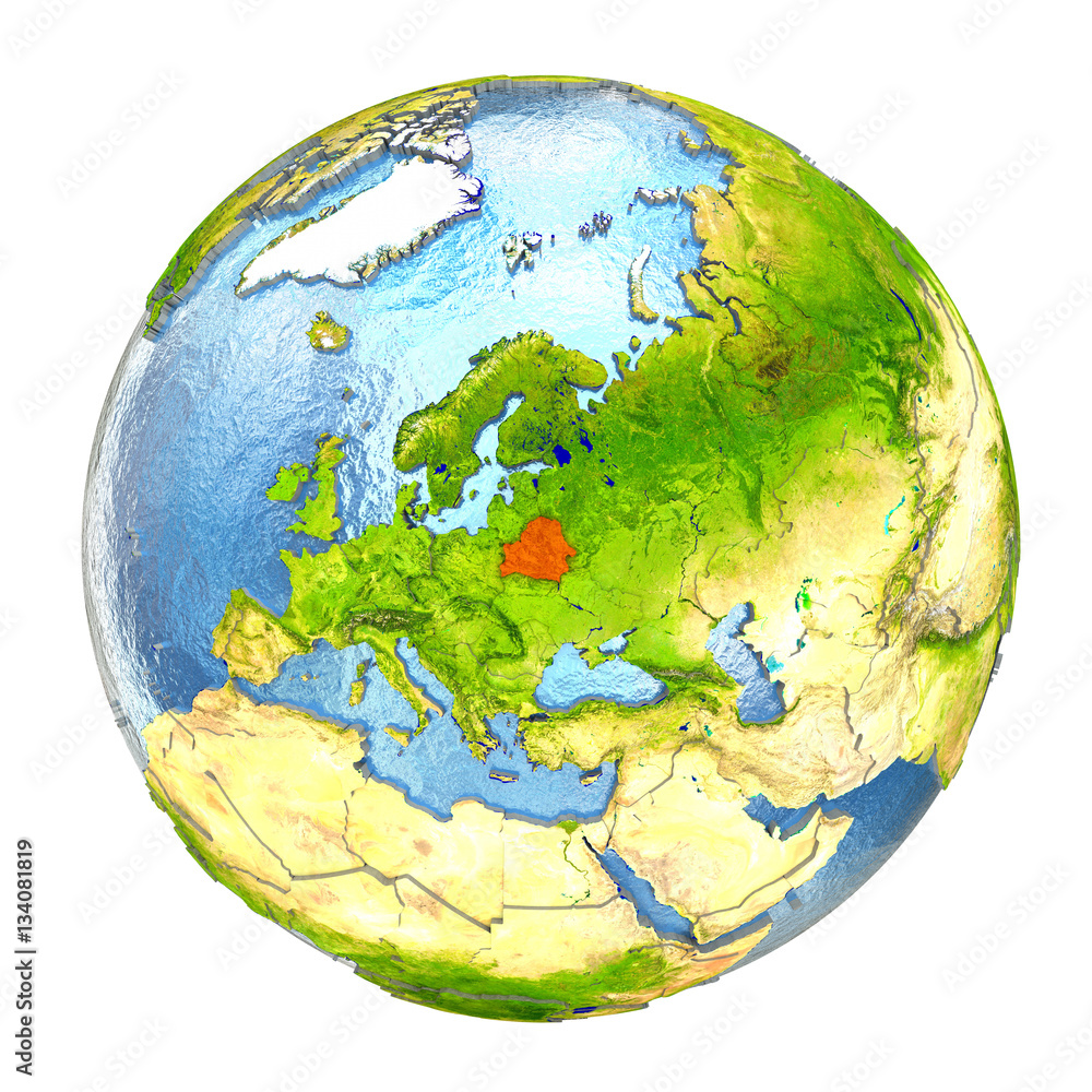 Belarus in red on full Earth Belarus in red on full Earth