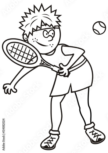 tennis player, vector icon, coloring book
