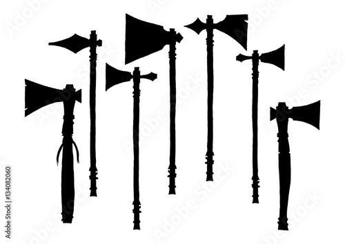 Set of silhouettes american indian tomahawks