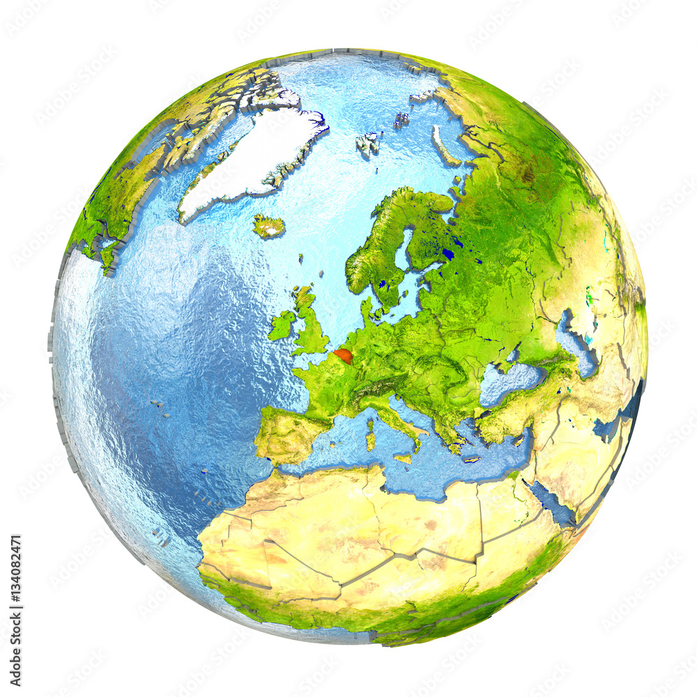 Belgium in red on full Earth Belgium in red on full Earth