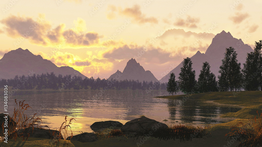 Fototapeta premium 3d illustration beautiful landscape