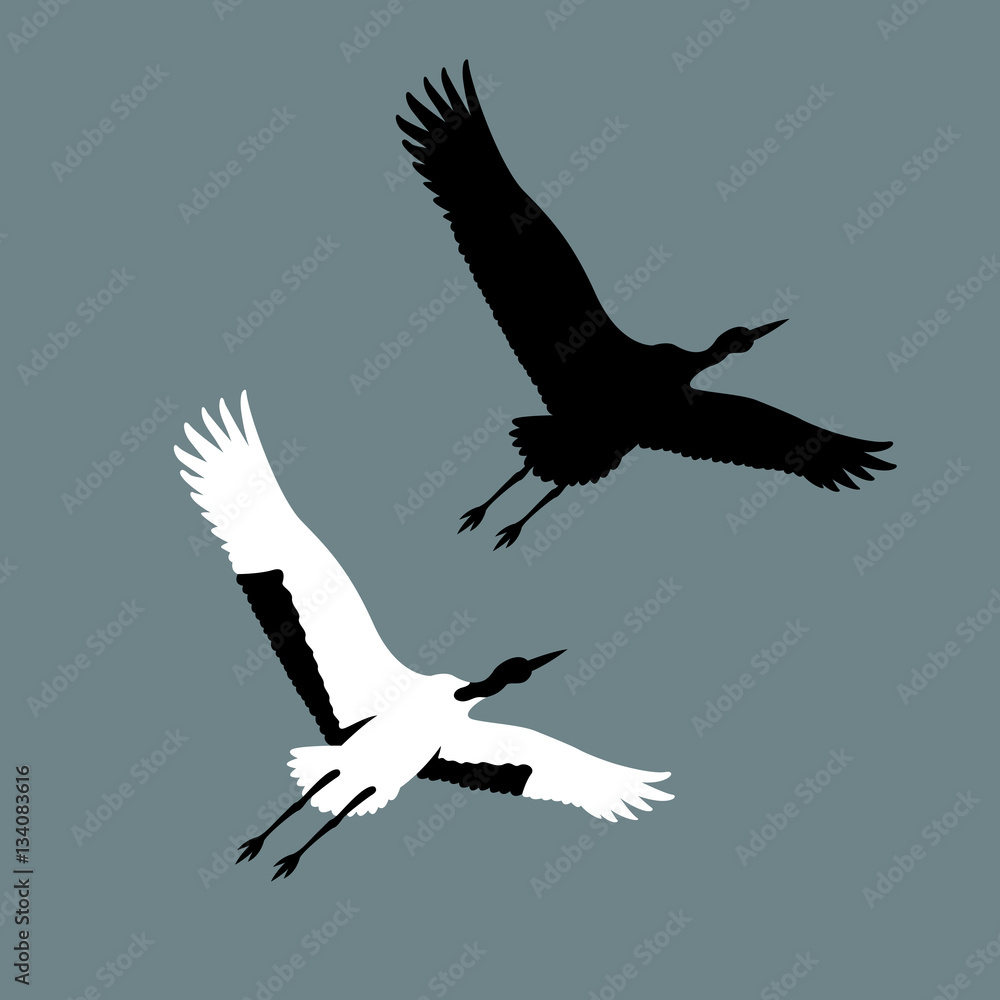 Obraz premium Crane vector illustration style Flat set silhouette black