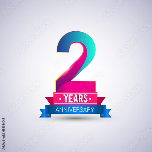 2 years anniversary logo, blue and red colored vector design