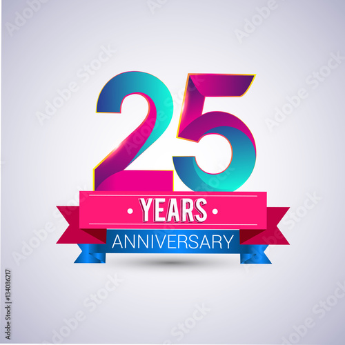 25 years anniversary logo, blue and red colored vector design
