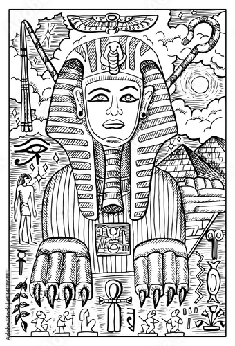 Sphinx, Egyptian mythology. Engraved fantasy illustration
