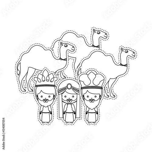 dotted sticker the wise men and camels vector illustration