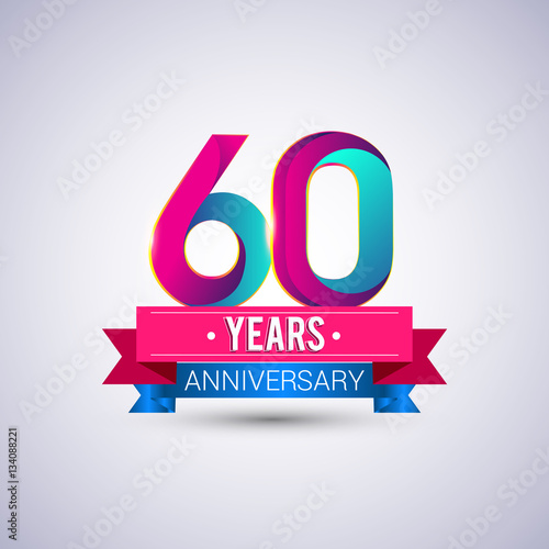 60 years anniversary logo, blue and red colored vector design