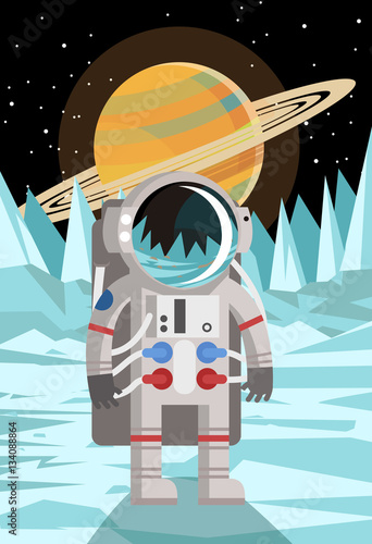 astronaut on saturn enceladus satellite ice surface